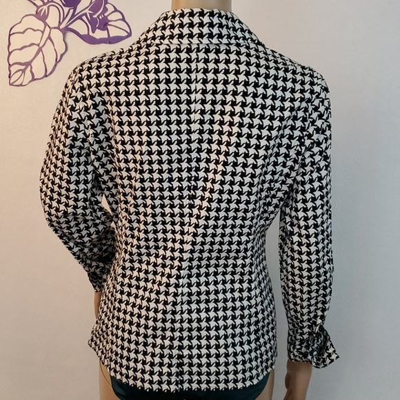 Talbots black white herringbone pop over blouse380 - Picture 5 of 8